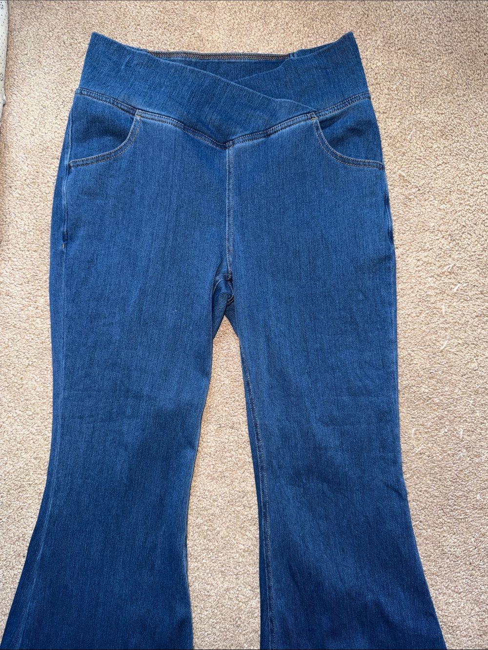 HALARA Dark Blue Flare Jeans with Crossover Waistband